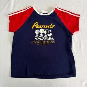 Peanuts Graphic Tee L Snoopy Charlie Brown Raglan Shirt Y2K Retro Vintage Vibe